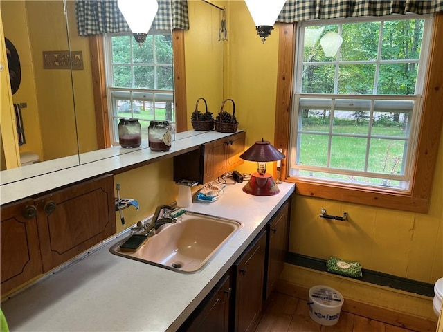 bathroom featuring a wealth of natural light, vanity, and toilet