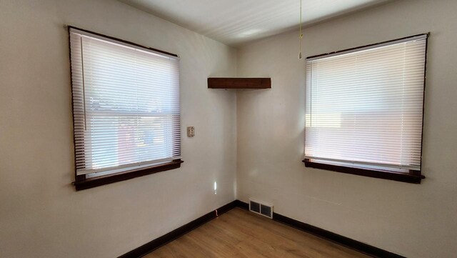 spare room featuring a wealth of natural light and hardwood / wood-style floors