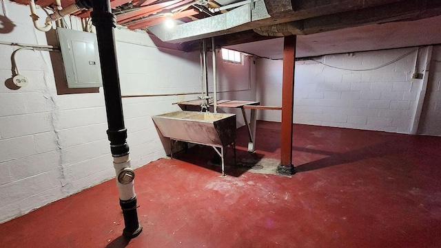 basement featuring sink and electric panel