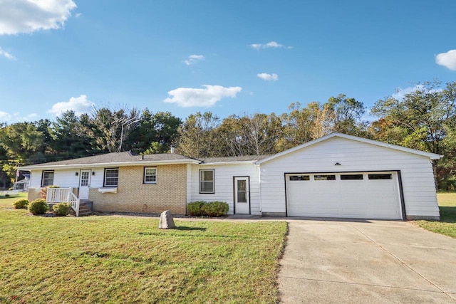 single story home with a front lawn and a garage