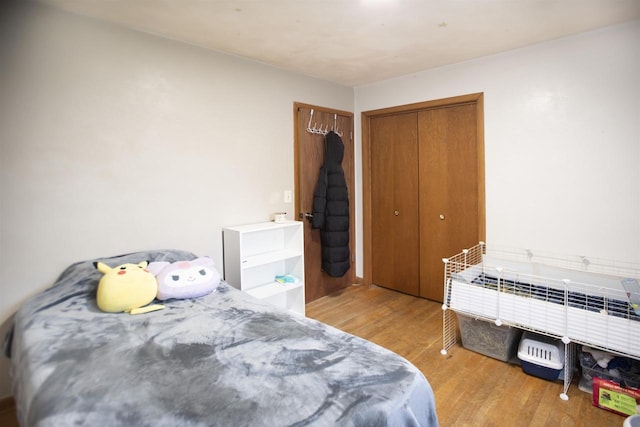 bedroom featuring a closet and light hardwood / wood-style flooring