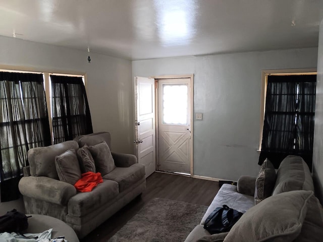 living room with dark wood-type flooring