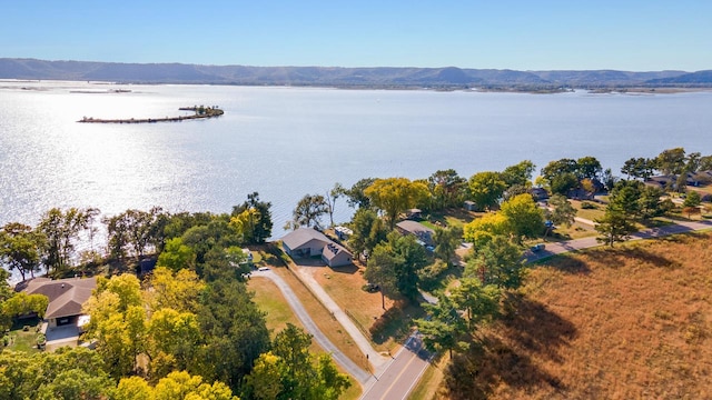 birds eye view of property featuring a water and mountain view