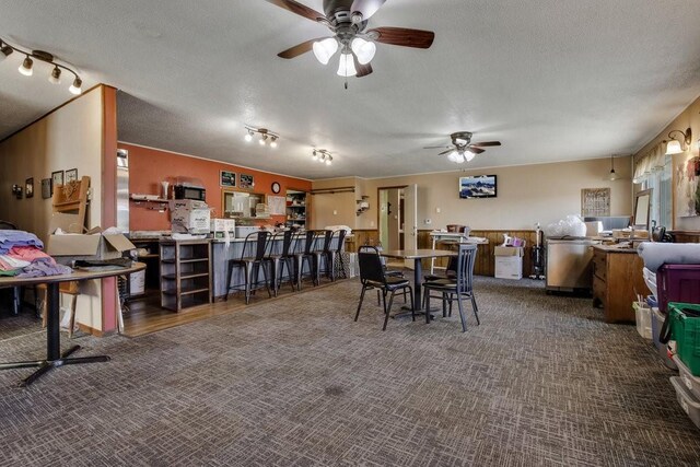 26314 276th St, Holcombe, WI 54745 - dining area with a ceiling fan, a textured ceiling, and carpet flooring