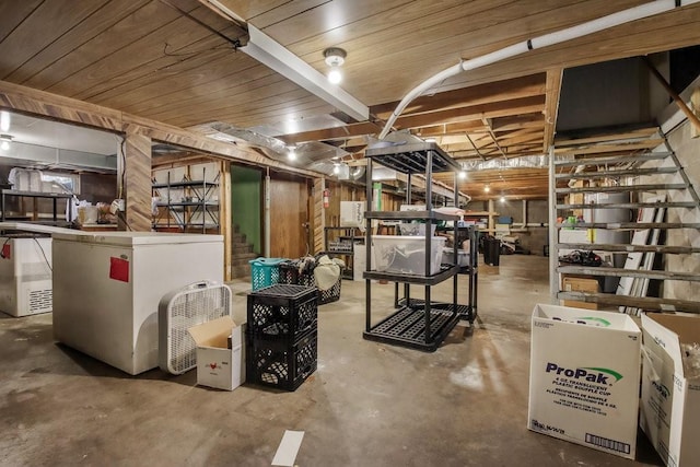 basement featuring wood ceiling