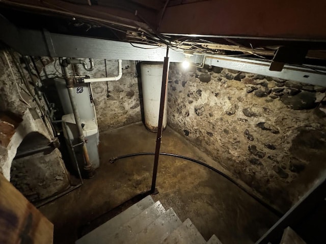 basement featuring gas water heater