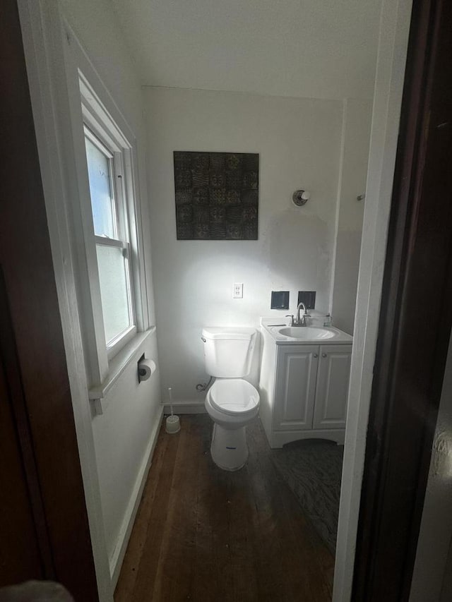 bathroom featuring vanity, toilet, and wood-type flooring