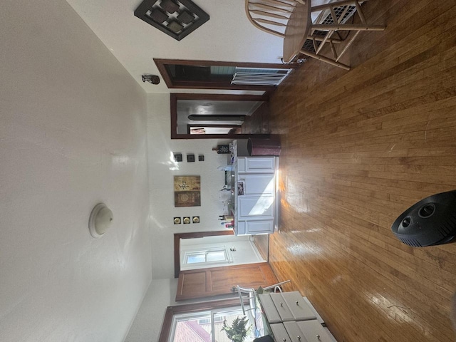 kitchen with wood walls