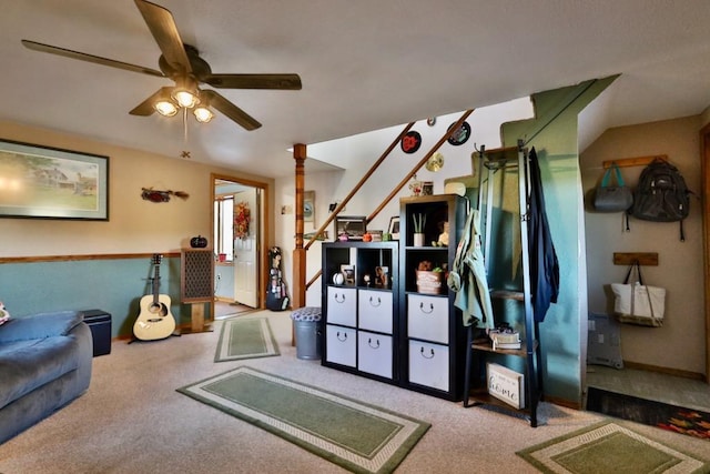 interior space featuring ceiling fan