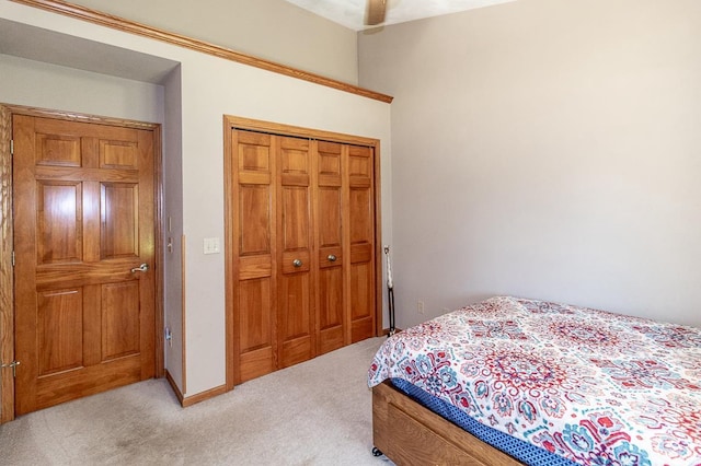 carpeted bedroom featuring a closet