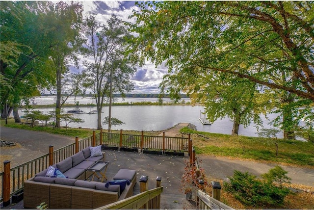 view of patio / terrace featuring a water view