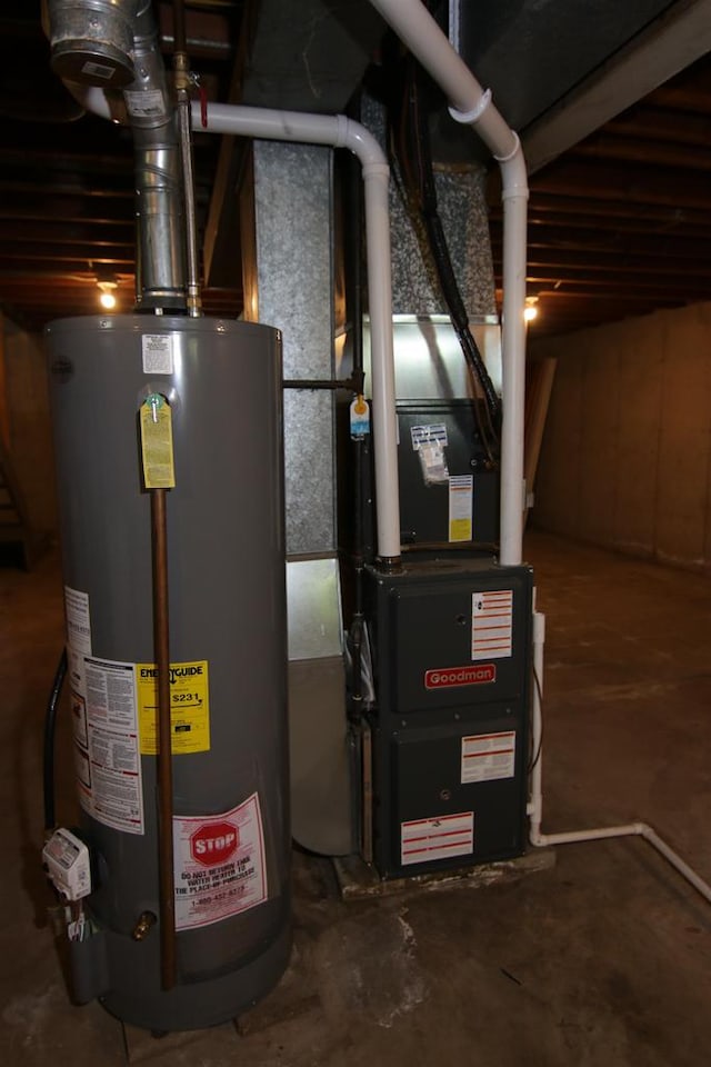 utilities featuring heating unit and gas water heater