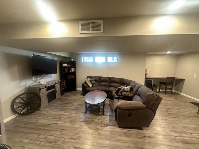 living room featuring light wood-type flooring