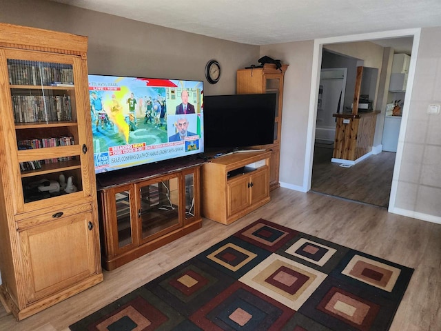 living room with light hardwood / wood-style floors