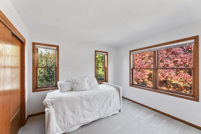 carpeted bedroom featuring a closet