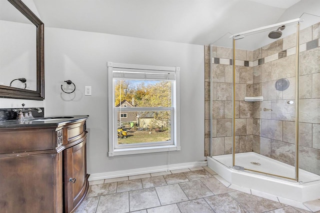 bathroom featuring vanity and walk in shower