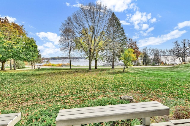 view of yard with a water view