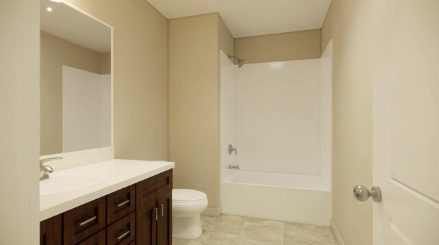 full bathroom featuring toilet, vanity, and shower / washtub combination