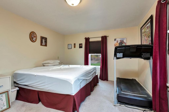 bedroom featuring light colored carpet