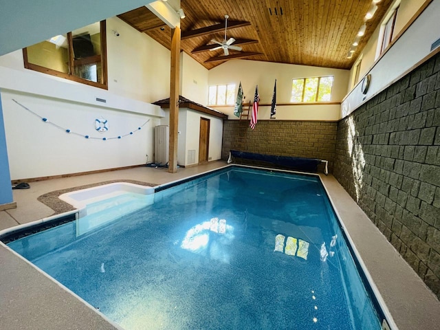 view of swimming pool featuring ceiling fan