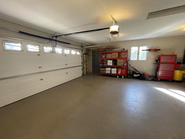 garage with a garage door opener