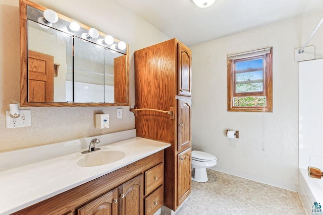 full bathroom featuring vanity, toilet, shower / bathing tub combination, and tile patterned flooring