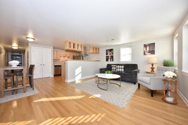 living room featuring light wood-type flooring