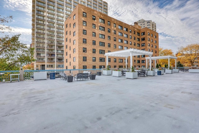 view of snow covered building