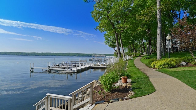 view of dock featuring a water view