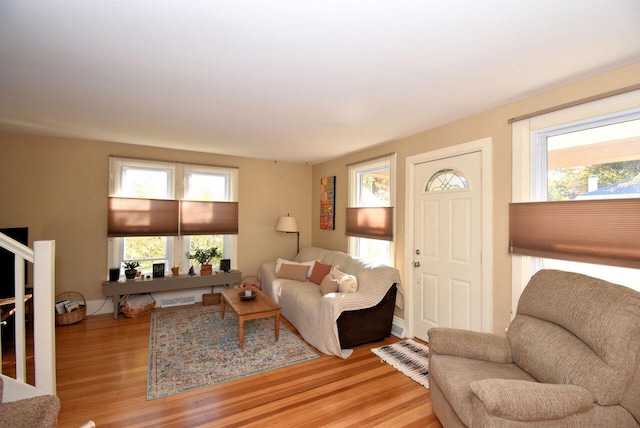 living room featuring light hardwood / wood-style floors and plenty of natural light