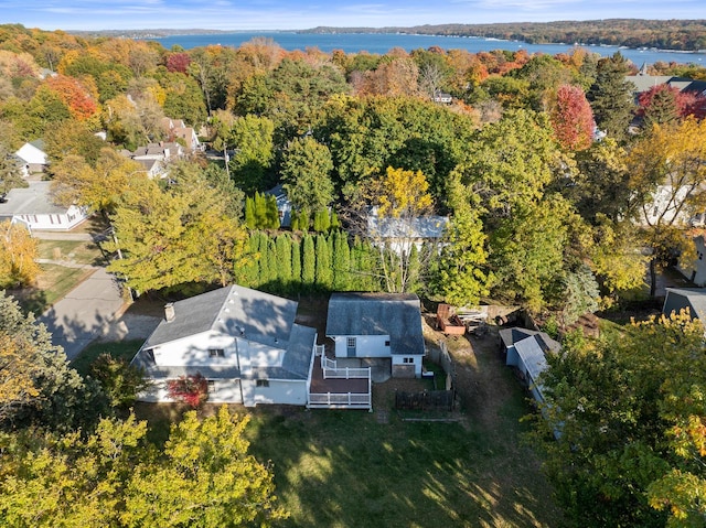 bird's eye view featuring a water view