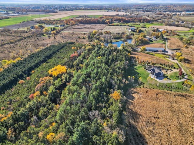 aerial view with a rural view and a water view