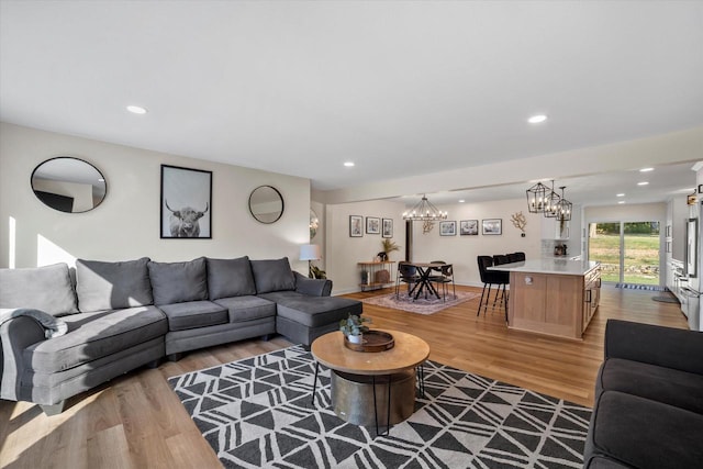 living room featuring light wood-type flooring