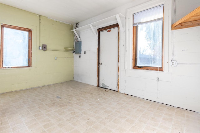 spare room with electric panel and plenty of natural light