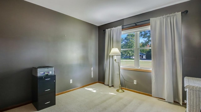 interior space featuring light colored carpet