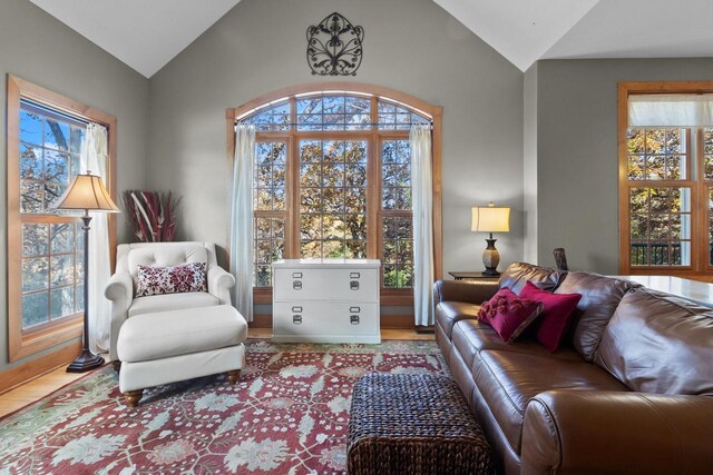 living area featuring a wealth of natural light and light wood-type flooring