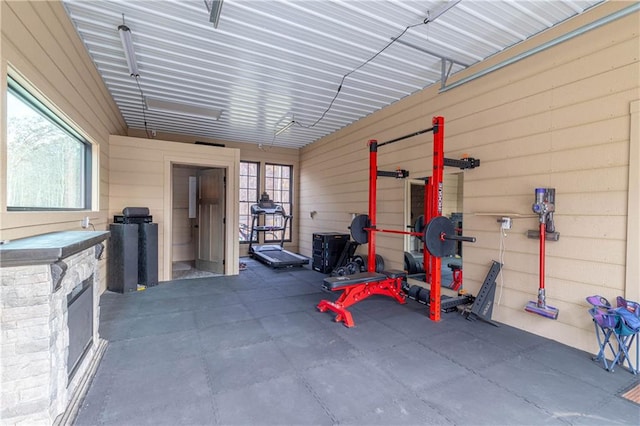 exercise room with concrete flooring