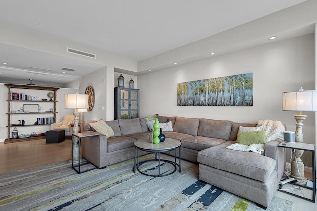 living room with hardwood / wood-style flooring