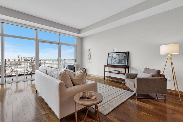 living room featuring dark hardwood / wood-style flooring