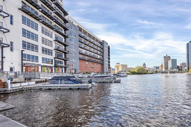 dock area featuring a water view