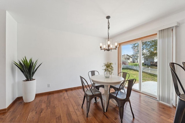 dining space with a chandelier and wood-type flooring