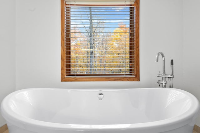 bathroom featuring a washtub and a wealth of natural light