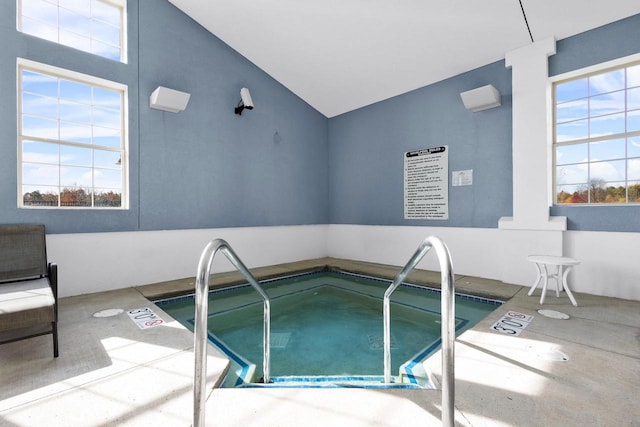 view of swimming pool featuring an indoor in ground hot tub