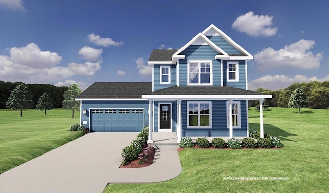 view of front of house featuring a garage and a front lawn