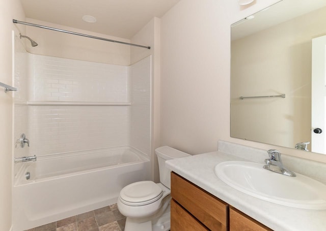 full bathroom with vanity, toilet, and bathing tub / shower combination