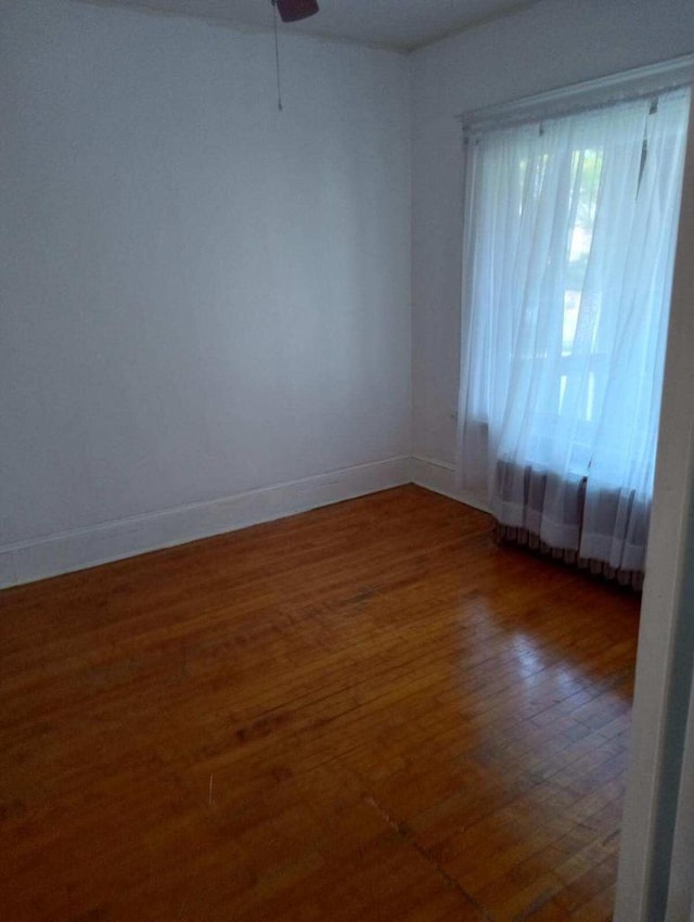 spare room with ceiling fan and dark hardwood / wood-style flooring