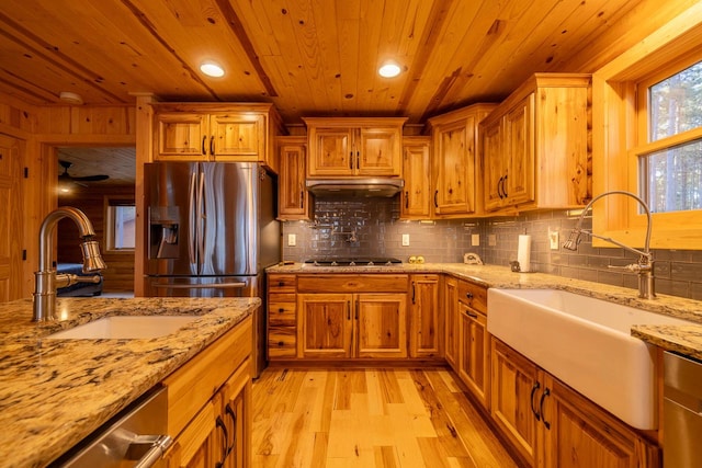 kitchen featuring light hardwood / wood-style floors, light stone countertops, and sink