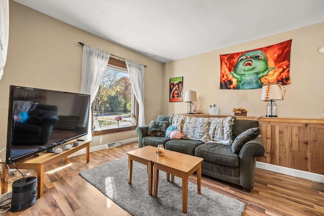 living room with hardwood / wood-style floors