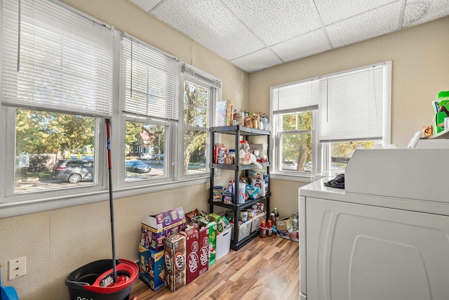 washroom with washer / dryer and light hardwood / wood-style flooring