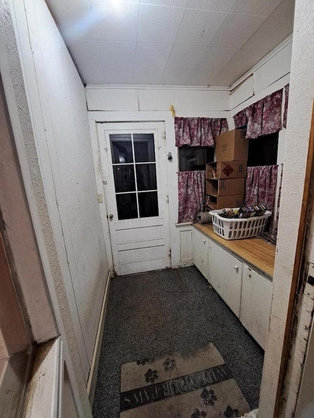 mudroom with carpet flooring